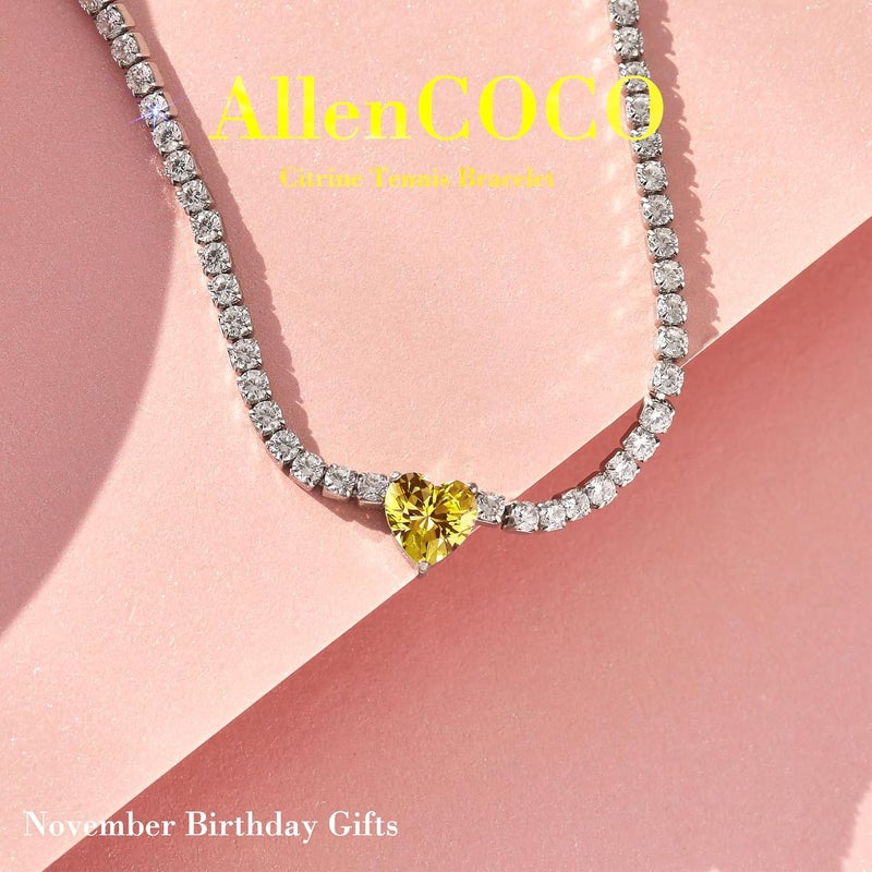 AllenCOCO Sterling Silver Heart Birthstone Bracelet, 14K White Gold Plated, AAAAA+ CZ Cubic Zirconia, Tennis Chain with Heart Charm, Hypoallergenic, Non-Tarnish Jewelry Gift for Women - Image 2